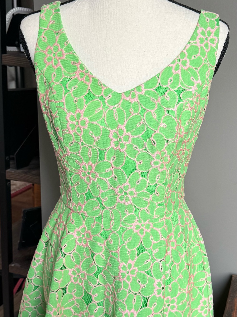 Lilly Pulitzer Green Floral Lace Fit-and-Flare Dress